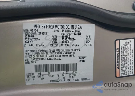 2004 Mercury Mountaineer из США, поврежденный, VIN 4M2ZU86K14UJ15363